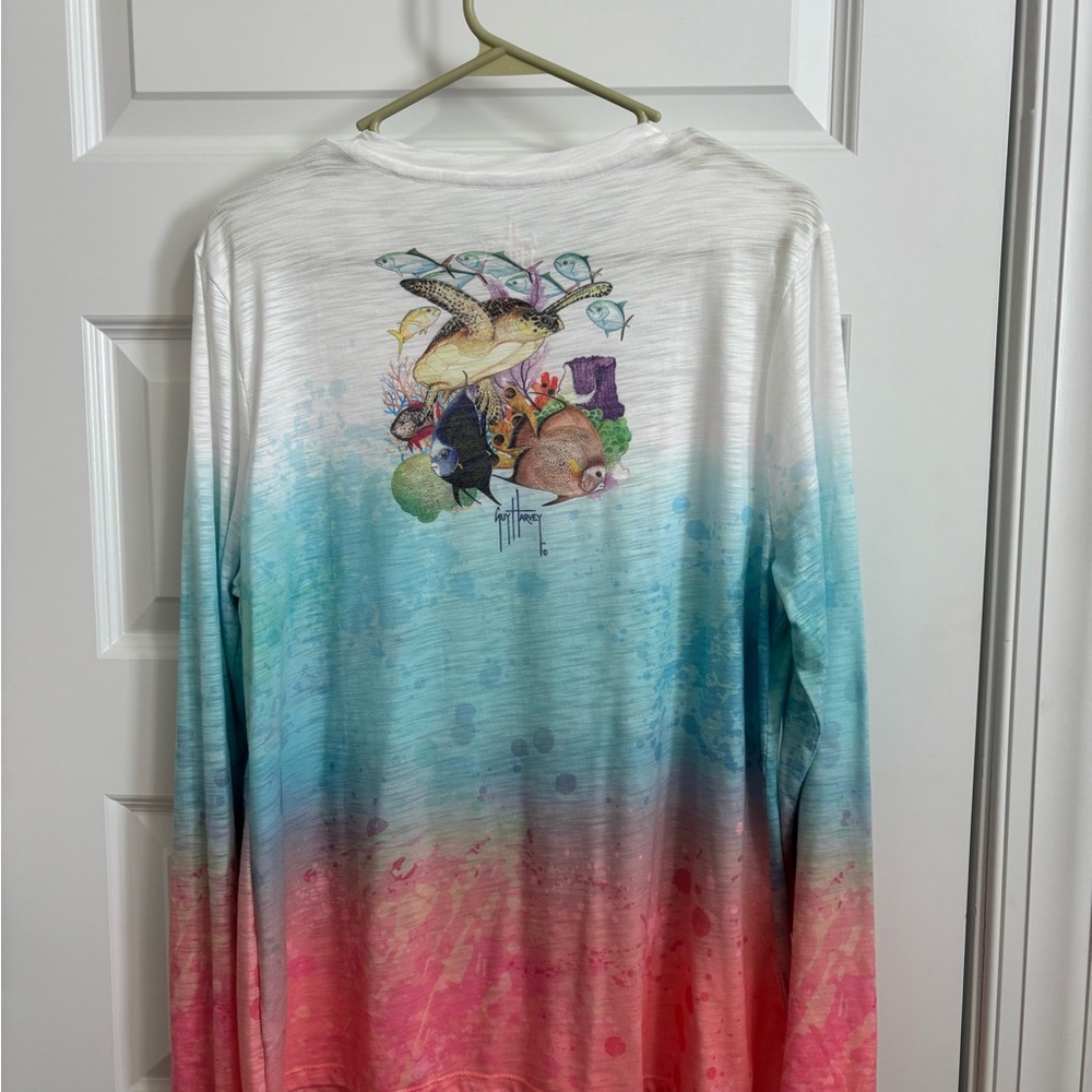 Guy Harvey Long Sleeve Gradient Tee - Blue, Pink, White XL - Picture 3 of 3